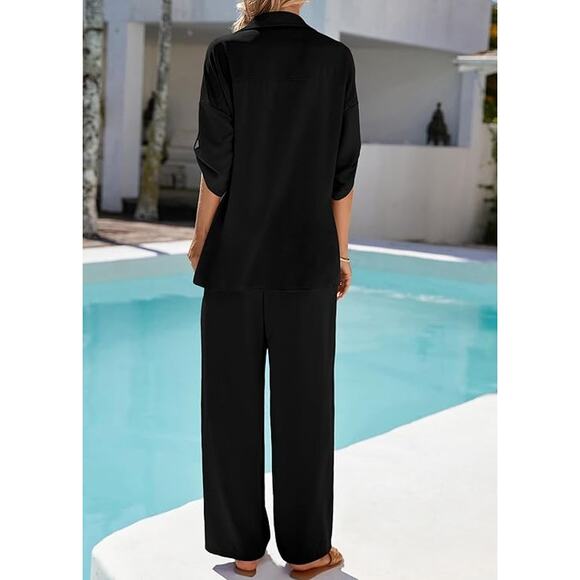 NWT ~ Women's Linen 2 Piece Set ~ Black Blouse & Pockets Pants ~ Plus Size 3X - Picture 2 of 2